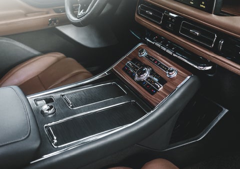 The front center console of a 2024 Lincoln Aviator® SUV is shown | Sentry Lincoln in Medford MA