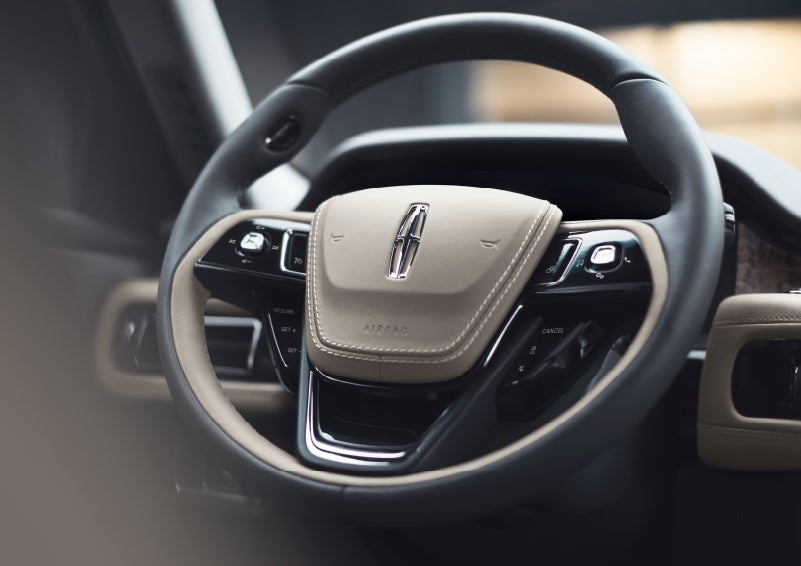 The intuitively placed controls of the steering wheel on a 2024 Lincoln Aviator® SUV | Sentry Lincoln in Medford MA