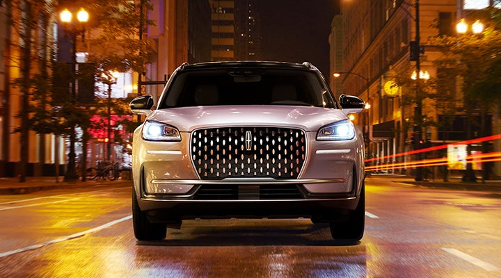 The striking grille of a 2024 Lincoln Corsair® SUV is shown. | Sentry Lincoln in Medford MA
