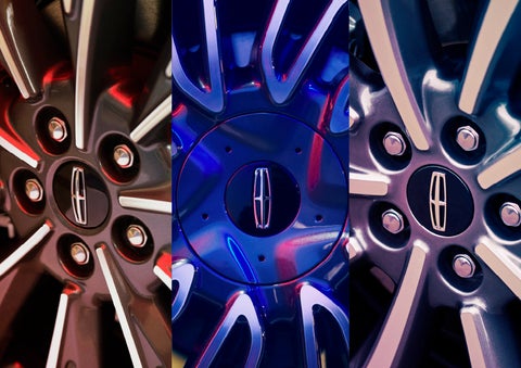 A compilation of three wheel designs shows the reflective quality of the brightmachined aluminum and a variety of spoke shapes featuring radial and directional lines | Sentry Lincoln in Medford MA
