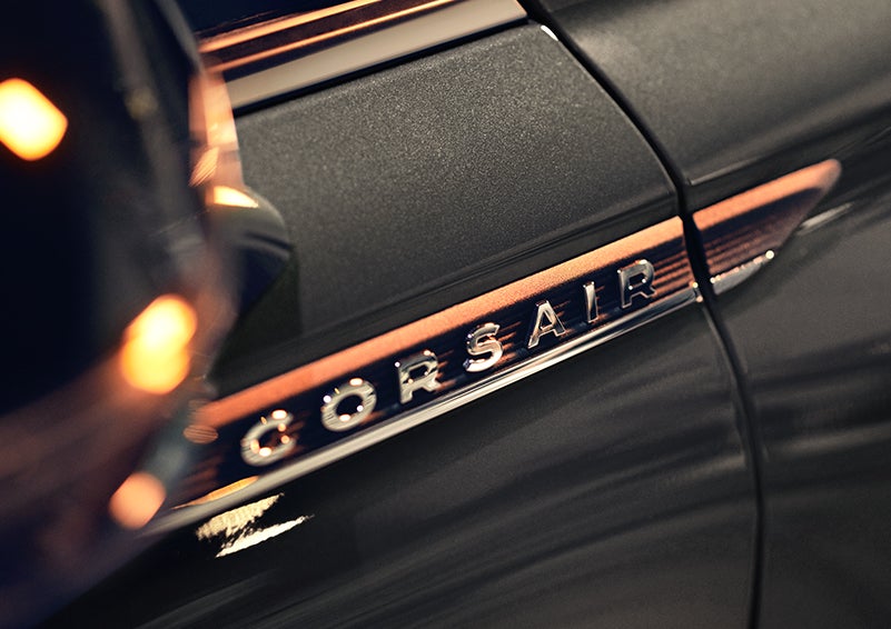 The stylish chrome badge reading “CORSAIR” is shown on the exterior of the vehicle. | Sentry Lincoln in Medford MA