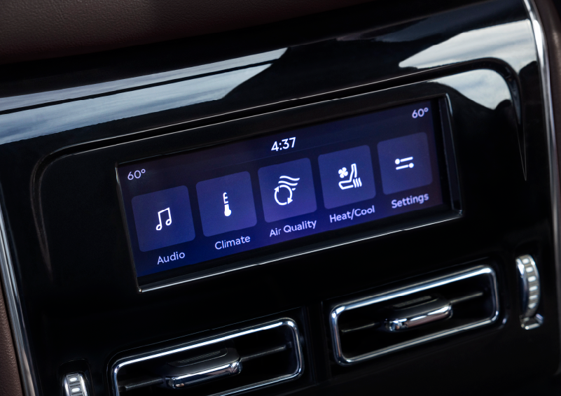 Driver controls like music, temperature, air quality, settings, and heat/cool seats are shown. | Sentry Lincoln in Medford MA