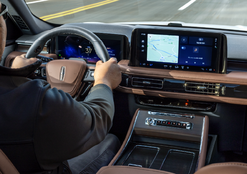 A person is driving a 2025 Lincoln Aviator® SUV from inside the cabin. | Sentry Lincoln in Medford MA