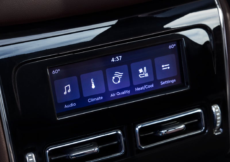 Driver controls like music, temperature, air quality, settings, and heat/cool seats are shown. | Sentry Lincoln in Medford MA