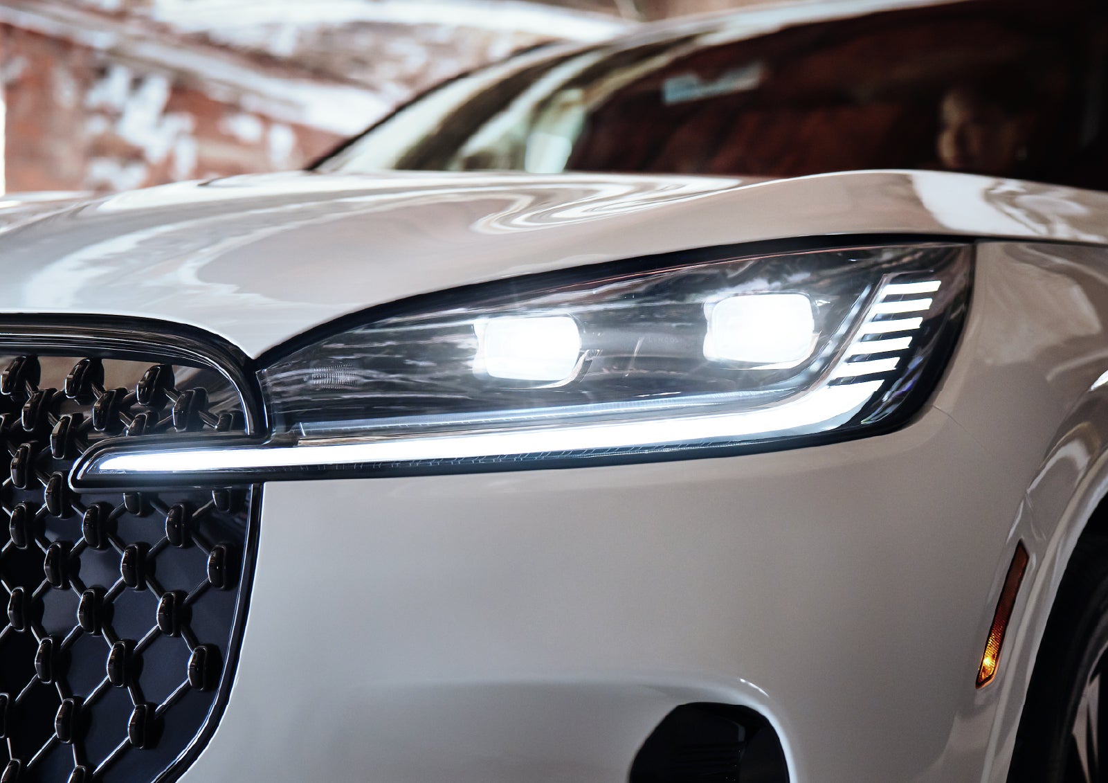 A close-up of a headlamp on the 2027 Lincoln Aviator® SUV is shown. | Sentry Lincoln in Medford MA